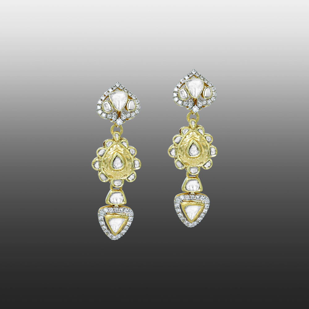 Fusion Polki Earrings with Floral and Geometric Design